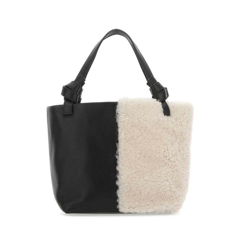 Staud Two-Tone Leather And Shearling Handbag